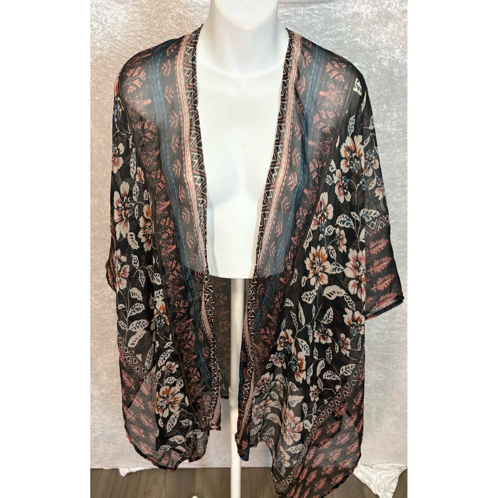 Boho Sheer Floral Kimono Cover Up Festival Beach Cardigan Swim Layer